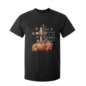 Thanksgiving Christ T Shirt For Kid Give Thanks To The Lord Psalm 136:1 Pumpkin Cross TS11 Black Print Your Wear