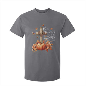 Thanksgiving Christ T Shirt For Kid Give Thanks To The Lord Psalm 136:1 Pumpkin Cross TS11 Charcoal Print Your Wear