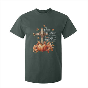 Thanksgiving Christ T Shirt For Kid Give Thanks To The Lord Psalm 136:1 Pumpkin Cross TS11 Dark Forest Green Print Your Wear