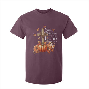 Thanksgiving Christ T Shirt For Kid Give Thanks To The Lord Psalm 136:1 Pumpkin Cross TS11 Maroon Print Your Wear