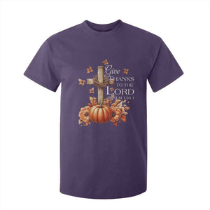 Thanksgiving Christ T Shirt For Kid Give Thanks To The Lord Psalm 136:1 Pumpkin Cross TS11 Purple Print Your Wear