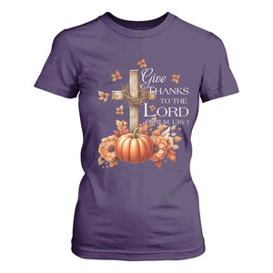 Thanksgiving Christ T Shirt For Women Give Thanks To The Lord Psalm 136:1 Pumpkin Cross TS11 Purple Print Your Wear