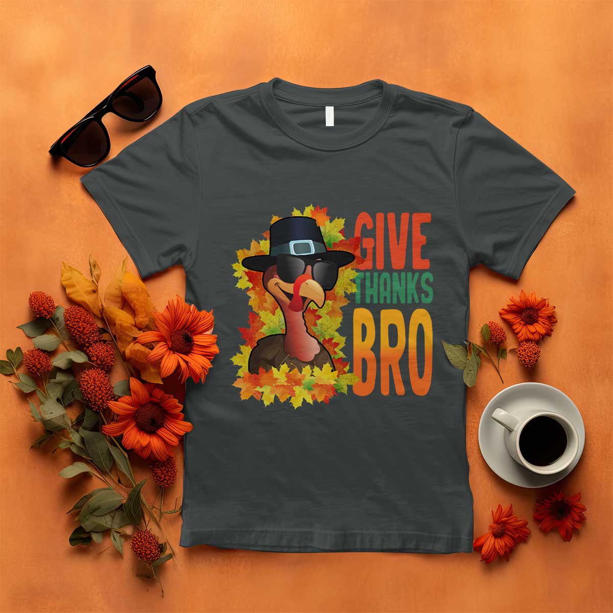 Funny Thanksgiving Turkey T Shirt Give Thanks Bro Fall Season TS11 Dark Heather Print Your Wear
