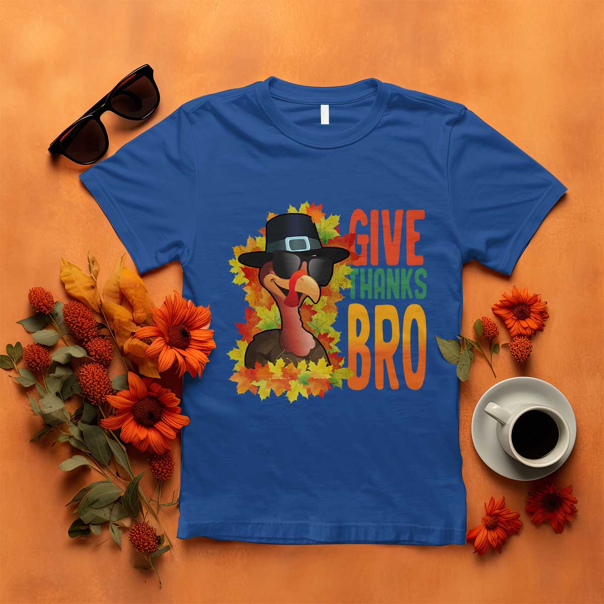 Funny Thanksgiving Turkey T Shirt Give Thanks Bro Fall Season TS11 Royal Blue Print Your Wear