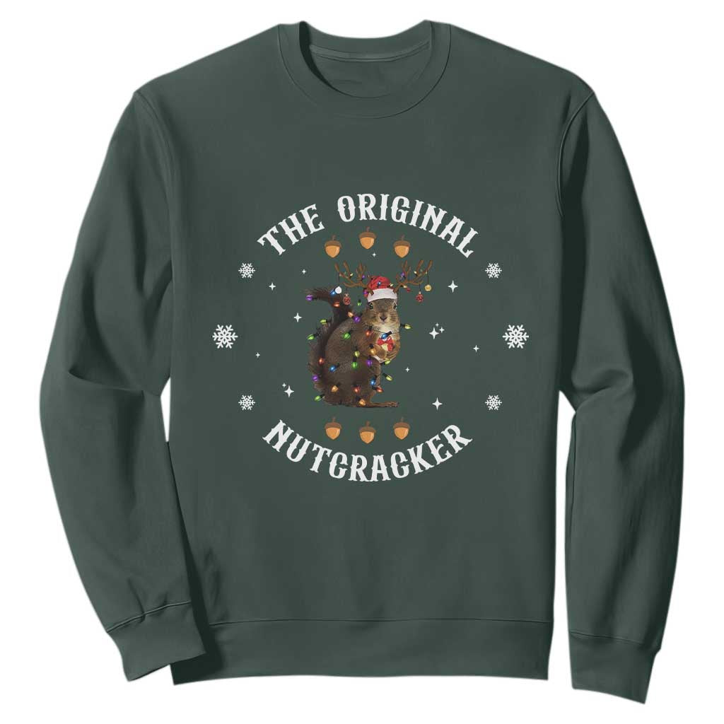 Funny Christmas Squirrel Sweatshirt The Original Nutcracker Snowflake Xmas Neon Light TS11 Dark Forest Green Print Your Wear