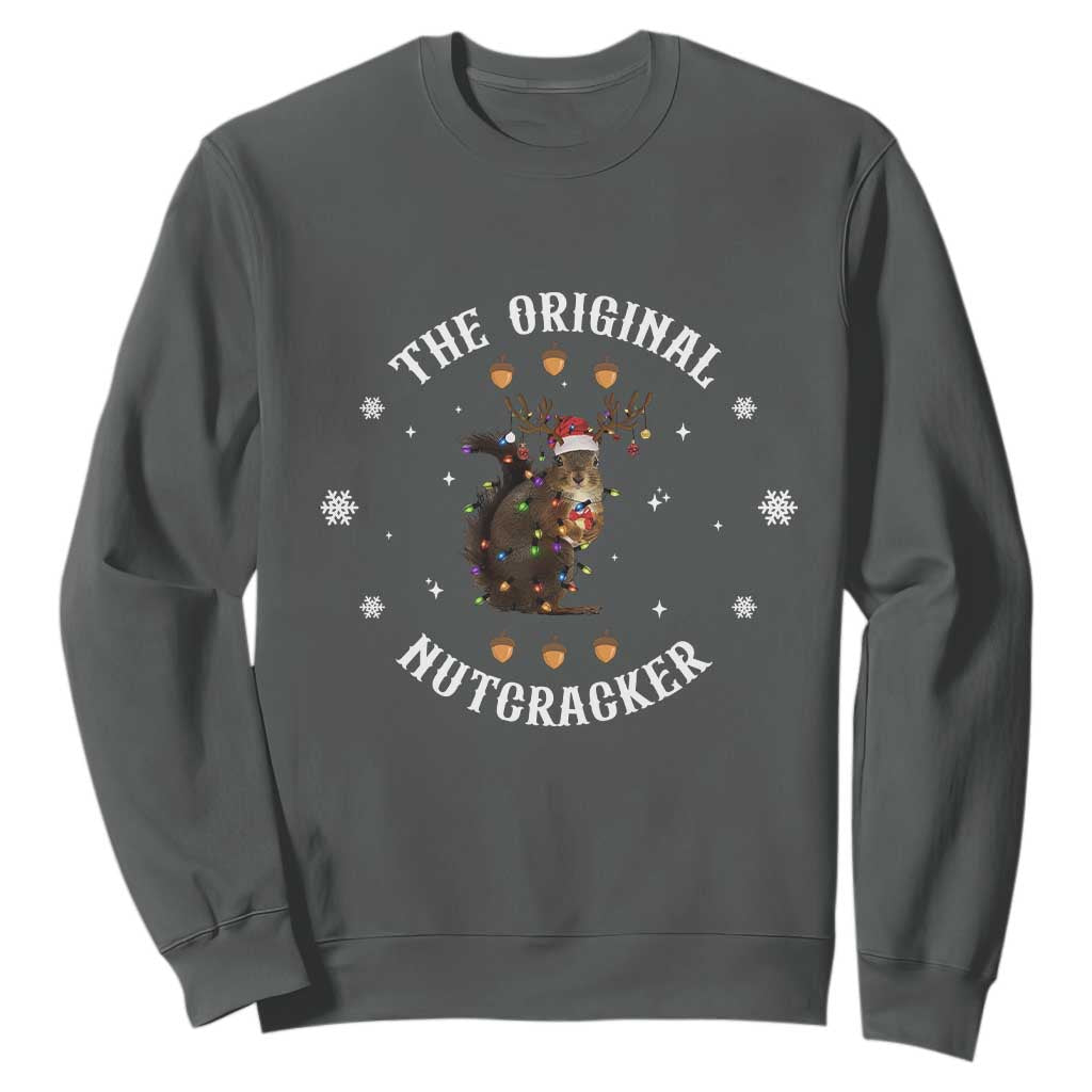 Funny Christmas Squirrel Sweatshirt The Original Nutcracker Snowflake Xmas Neon Light TS11 Dark Heather Print Your Wear