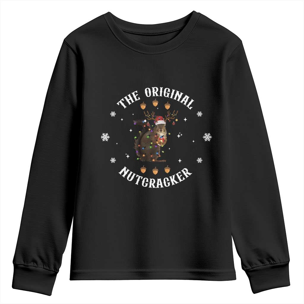 Funny Christmas Squirrel Youth Sweatshirt The Original Nutcracker Snowflake Xmas Neon Light TS11 Black Print Your Wear
