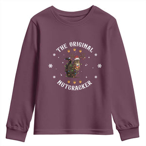 Funny Christmas Squirrel Youth Sweatshirt The Original Nutcracker Snowflake Xmas Neon Light TS11 Maroon Print Your Wear