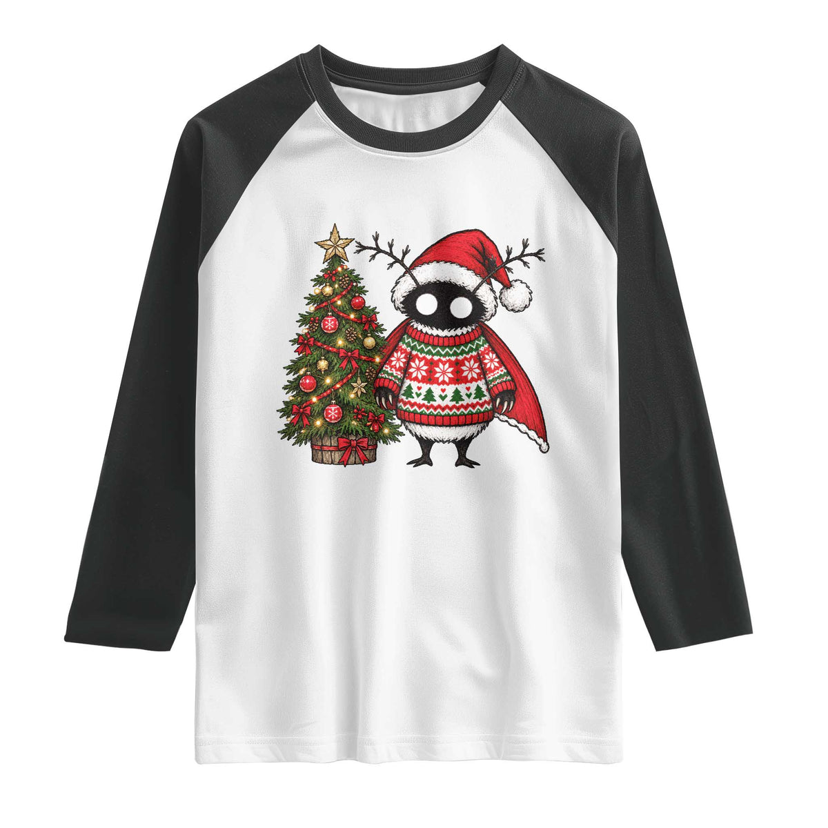 Cute Mothman Christmas Raglan Shirt Funny Horror Cryptid Xmas Tree Holiday
