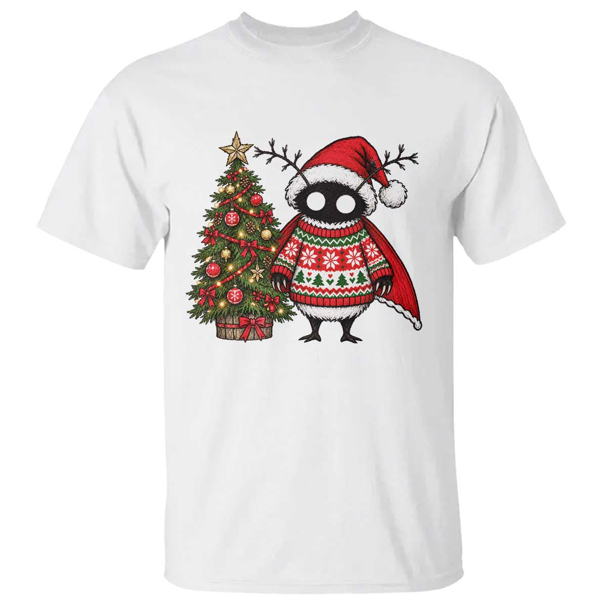 Cute Mothman Christmas T Shirt Funny Horror Cryptid Xmas Tree Holiday