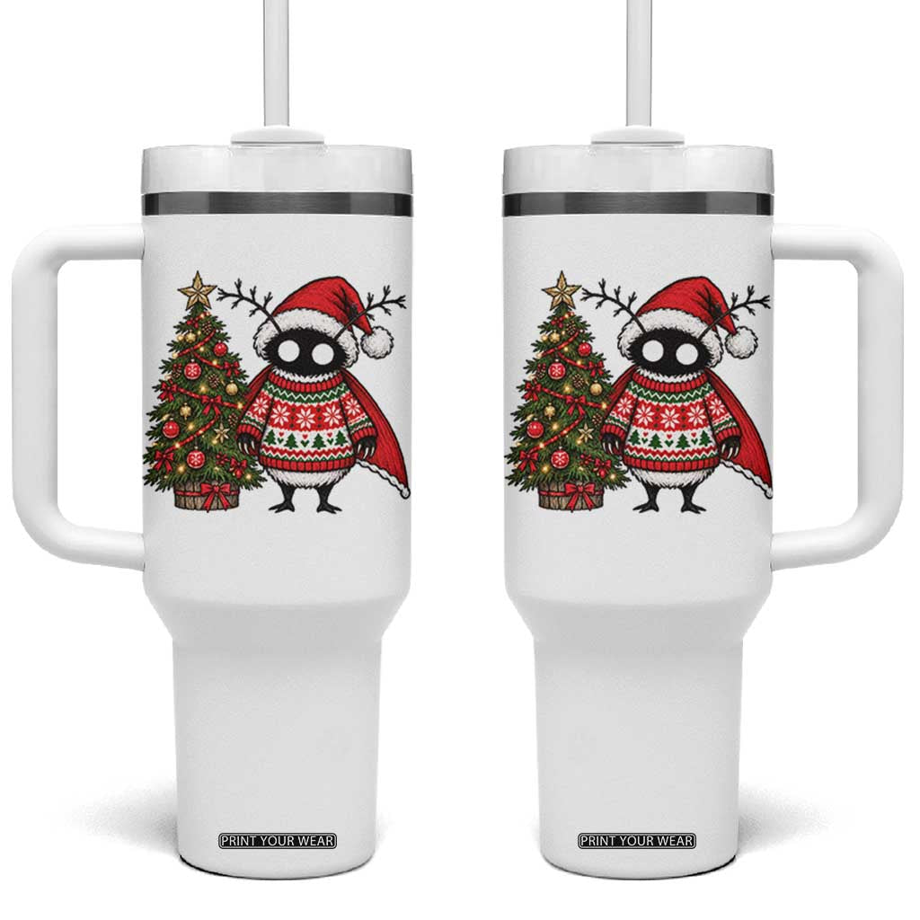 Cute Mothman Christmas Tumbler With Handle Funny Horror Cryptid Xmas Tree Holiday