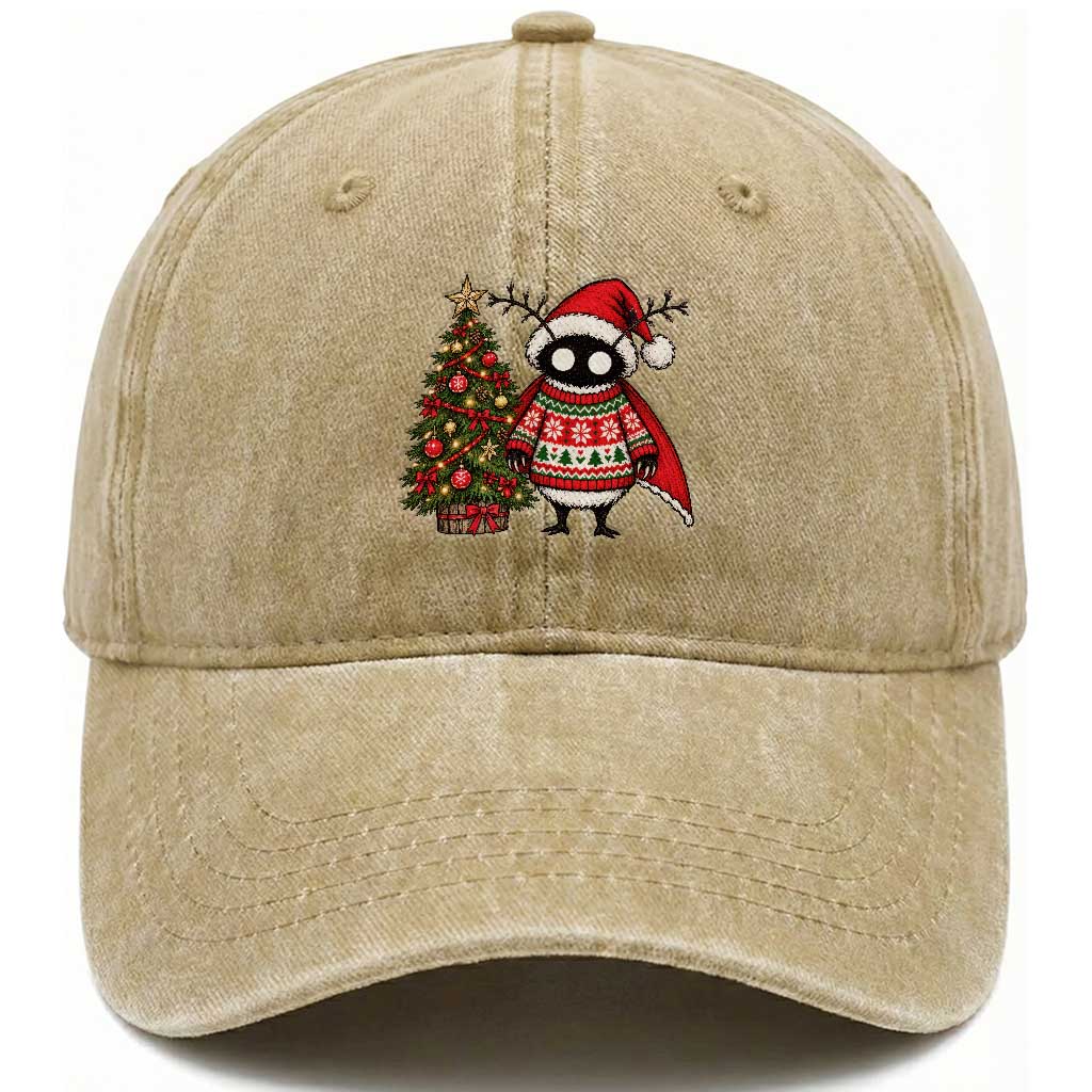Cute Mothman Christmas Washed Cotton Baseball Cap Funny Horror Cryptid Xmas Tree Holiday