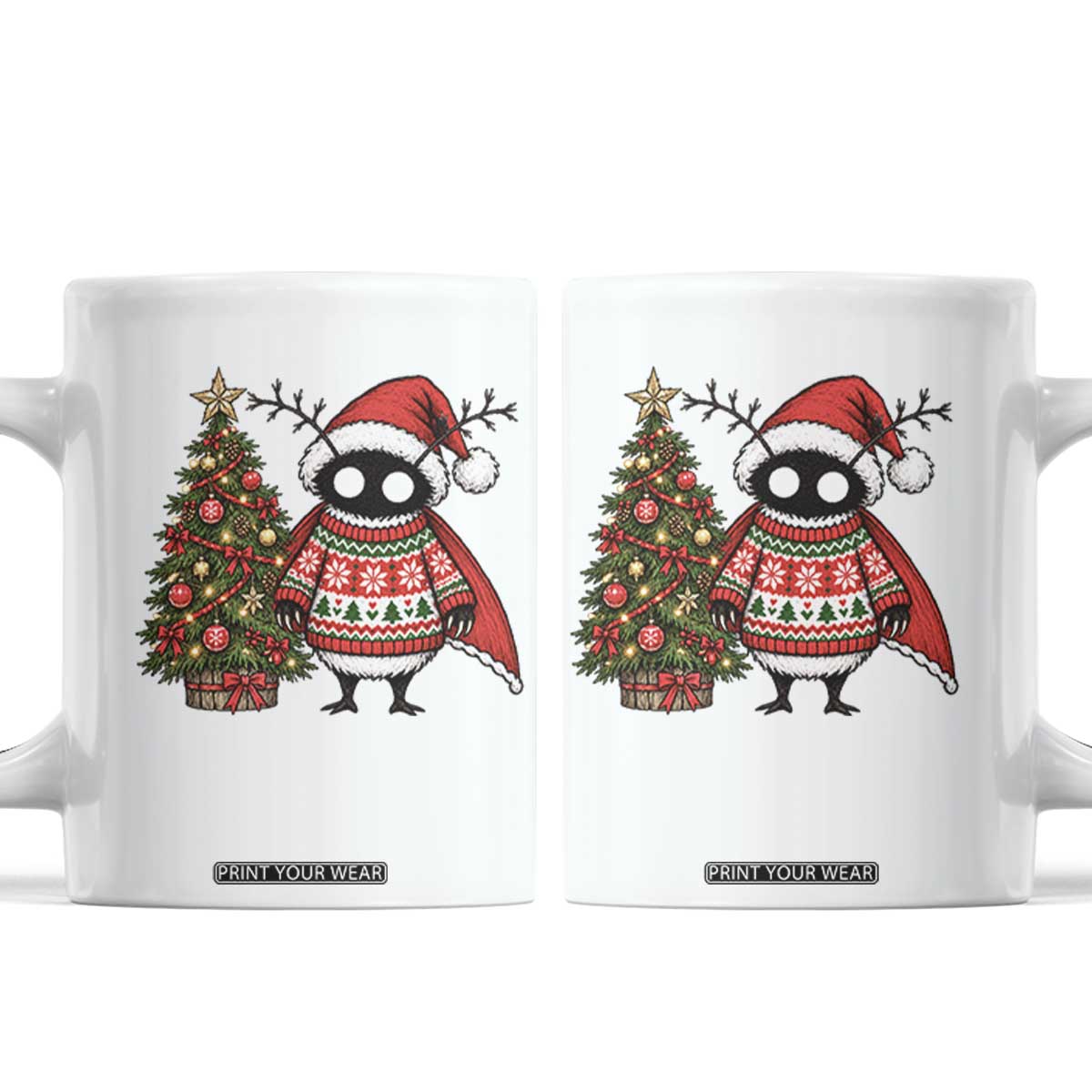 Cute Mothman Christmas Coffee Mug Funny Horror Cryptid Xmas Tree Holiday