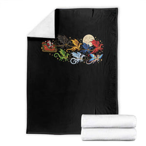 Christmas Dragons Funny Fantasy Book Lover Throw Blanket Santas Sleigh Full Moon