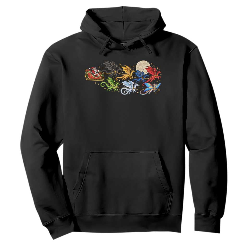 Christmas Dragons Funny Fantasy Book Lover Hoodie Santas Sleigh Full Moon