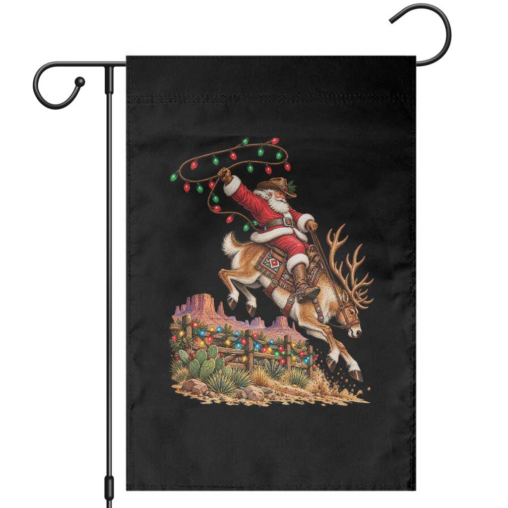 Retro Rodeo Cowboy Santa Riding Reindeer Funny Western Christmas Garden Flag