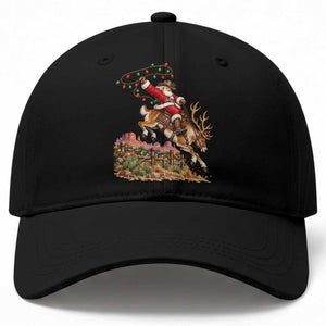 Retro Rodeo Cowboy Santa Riding Reindeer Funny Western Christmas Baseball Cap