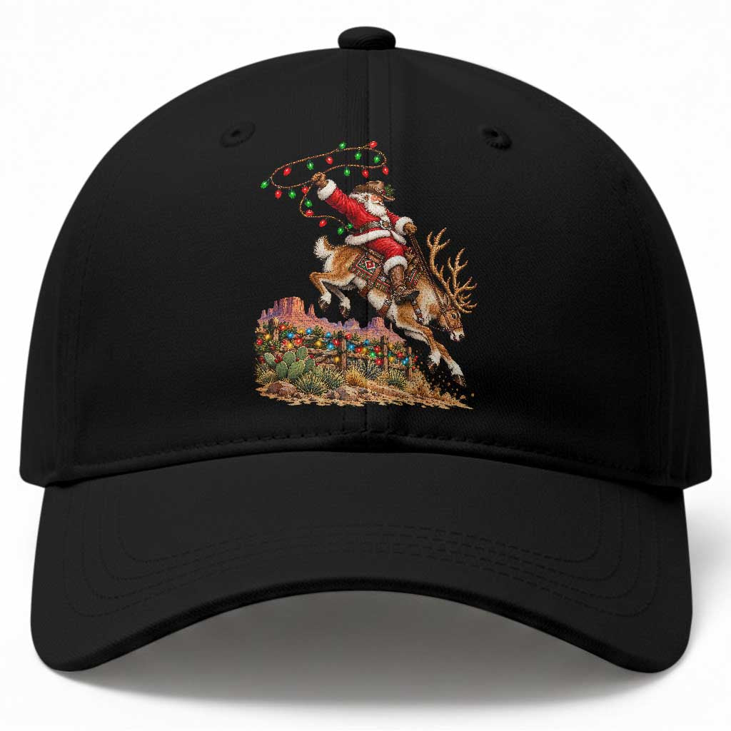 Retro Rodeo Cowboy Santa Riding Reindeer Funny Western Christmas Baseball Cap