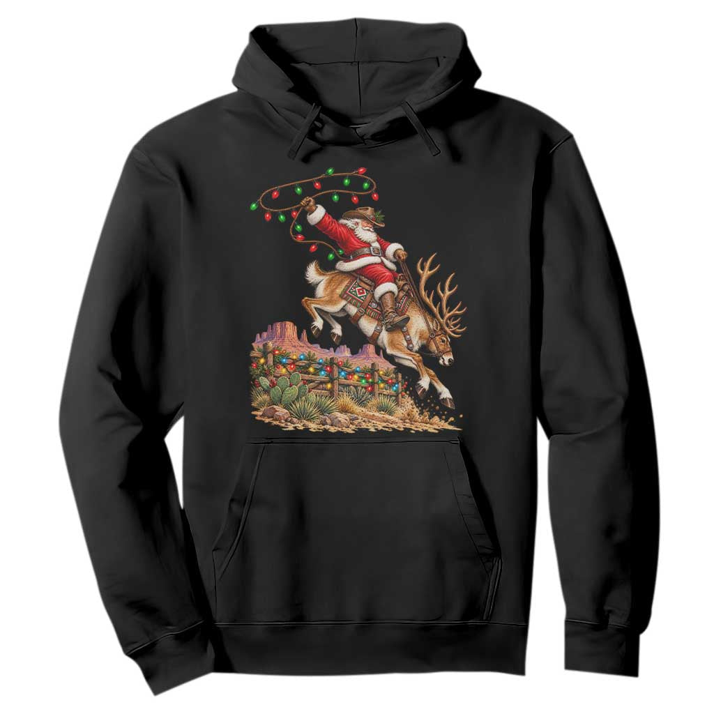 Retro Rodeo Cowboy Santa Riding Reindeer Funny Western Christmas Hoodie