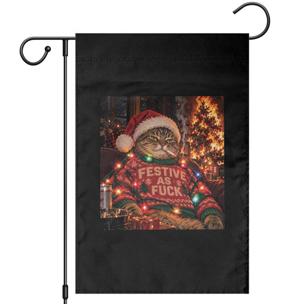Festive As Fck Smoking Cat Funny Christmas Garden Flag