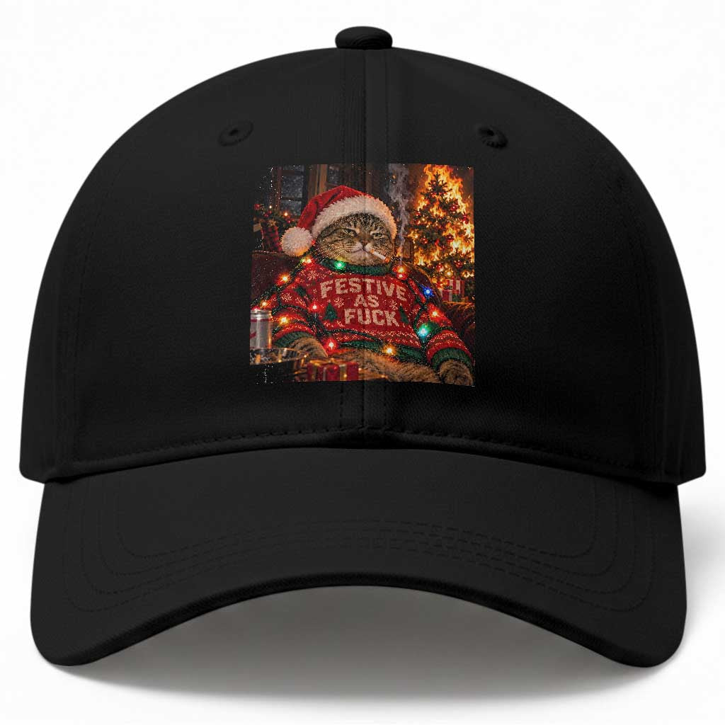 Festive As Fck Smoking Cat Funny Christmas Baseball Cap
