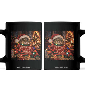 Festive As Fck Smoking Cat Funny Christmas Coffee Mug