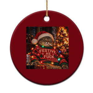 Festive As Fck Smoking Cat Funny Christmas Ceramic Ornament