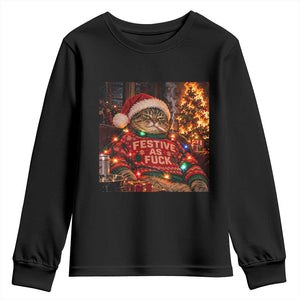 Festive As Fck Smoking Cat Funny Christmas Youth Sweatshirt