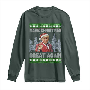 Funny Make Christmas Great Again Trump Long Sleeve Shirt Xmas Tree TS11 Dark Forest Green Print Your Wear