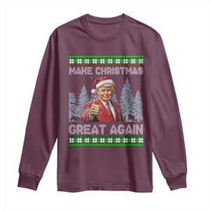 Funny Make Christmas Great Again Trump Long Sleeve Shirt Xmas Tree TS11 Maroon Print Your Wear