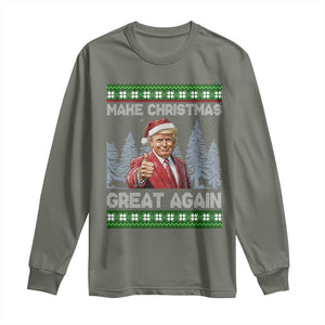 Funny Make Christmas Great Again Trump Long Sleeve Shirt Xmas Tree TS11 Military Green Print Your Wear