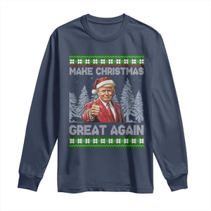 Funny Make Christmas Great Again Trump Long Sleeve Shirt Xmas Tree TS11 Navy Print Your Wear