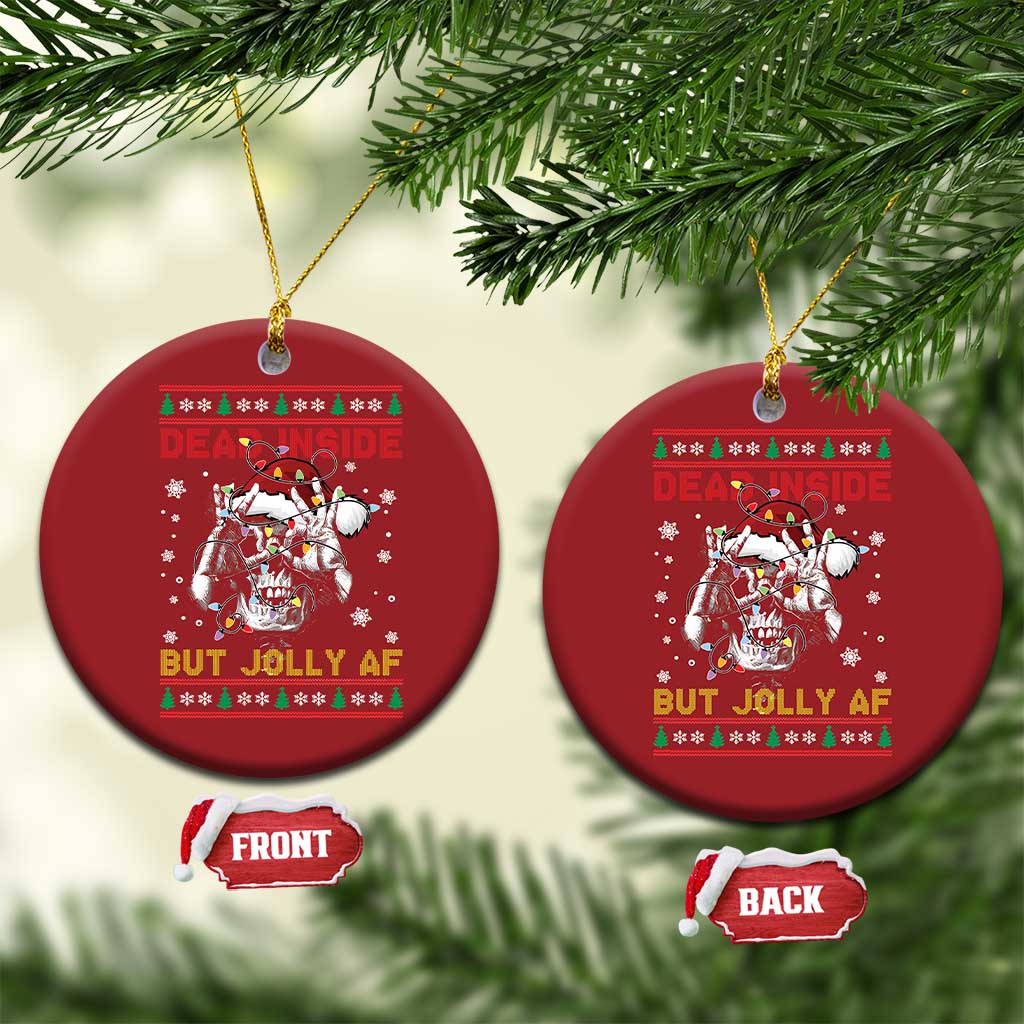 Funny Xmas Skeleton Christmas Ornament Dead Inside But Jolly AF Santa Hat TS11 Circle Red Print Your Wear