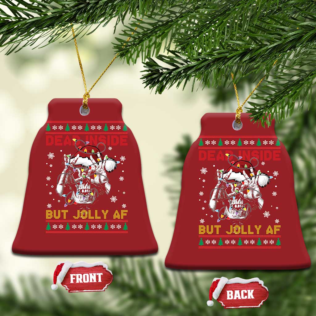 Funny Xmas Skeleton Christmas Ornament Dead Inside But Jolly AF Santa Hat TS11 Bell Flake Red Print Your Wear