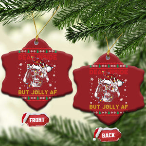 Funny Xmas Skeleton Christmas Ornament Dead Inside But Jolly AF Santa Hat TS11 Snow Flake Red Print Your Wear