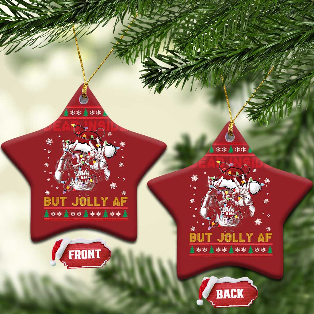 Funny Xmas Skeleton Christmas Ornament Dead Inside But Jolly AF Santa Hat TS11 Star Red Print Your Wear