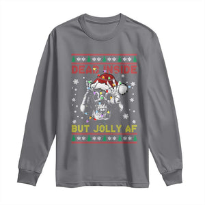 Funny Christmas Skeleton Long Sleeve Shirt Dead Inside But Jolly AF Santa Hat TS11 Charcoal Print Your Wear