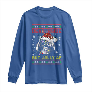 Funny Christmas Skeleton Long Sleeve Shirt Dead Inside But Jolly AF Santa Hat TS11 Royal Blue Print Your Wear