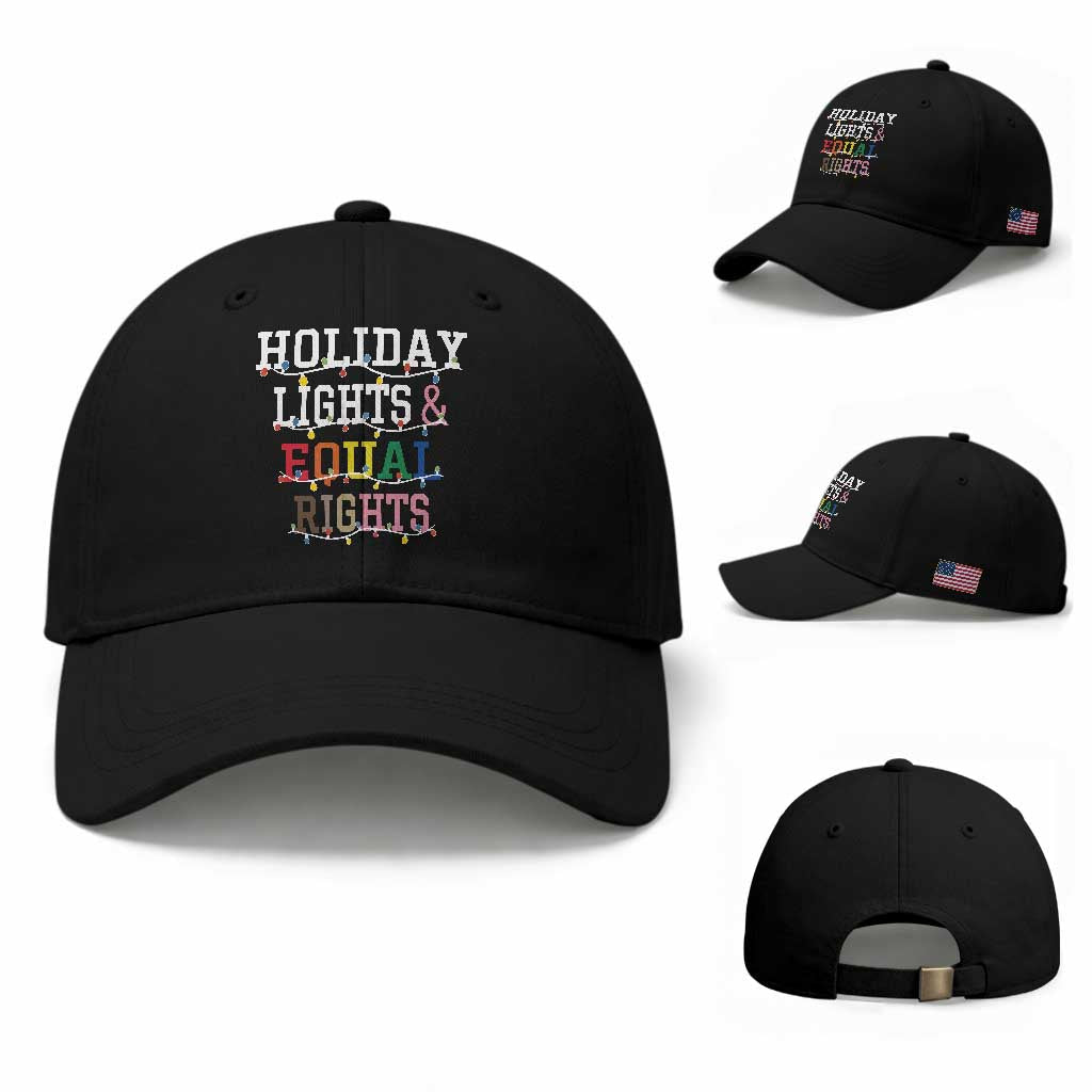 Funny Feminist LGBT Christmas Baseball Cap Holiday Lights And Equal Rights Led Lights TS11 Baseball Cap Universal Fit Black Print Your Wear