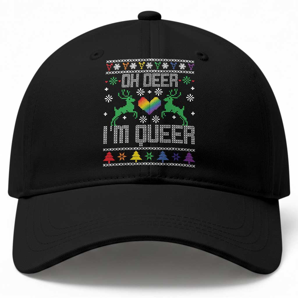 Funny LGBT Christmas Baseball Cap Oh Deer I'm Queer Rainbow LGBT Flag TS11 Print Your Wear