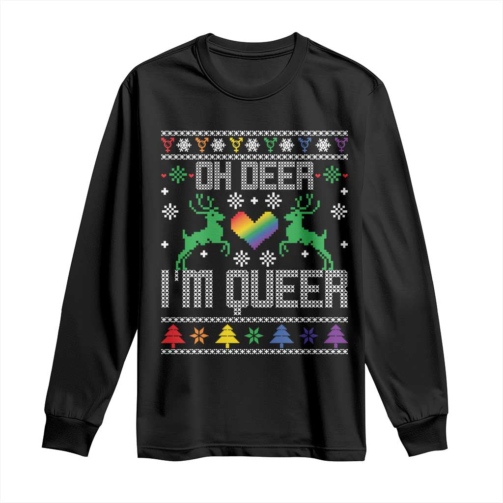 Funny LGBT Christmas Long Sleeve Shirt Oh Deer I'm Queer Rainbow LGBT Flag TS11 Black Print Your Wear