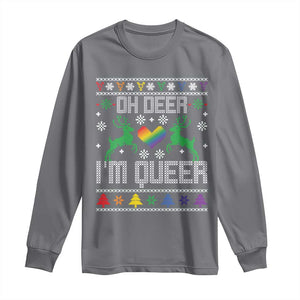 Funny LGBT Christmas Long Sleeve Shirt Oh Deer I'm Queer Rainbow LGBT Flag TS11 Charcoal Print Your Wear