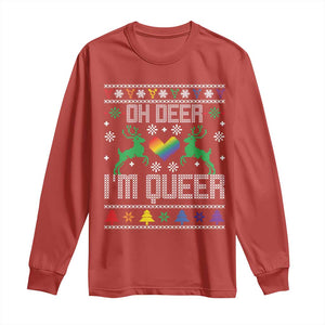 Funny LGBT Christmas Long Sleeve Shirt Oh Deer I'm Queer Rainbow LGBT Flag TS11 Red Print Your Wear