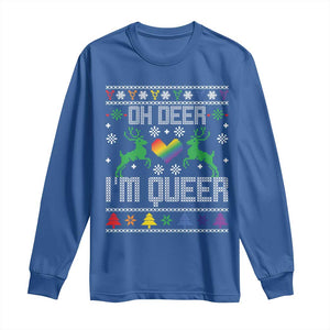 Funny LGBT Christmas Long Sleeve Shirt Oh Deer I'm Queer Rainbow LGBT Flag TS11 Royal Blue Print Your Wear