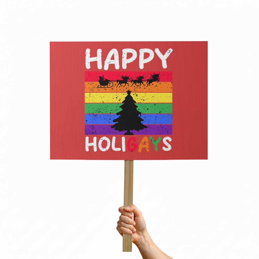 Funny LGBT Christmas Protest Sign Happy Holigays Rainbow Stripes Unicorn Santa TS11 Horizontal 18