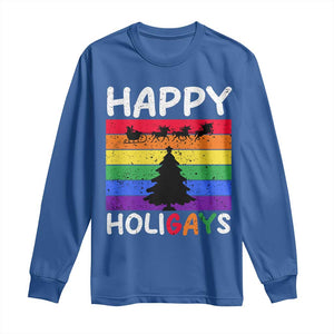 Funny LGBT Christmas Long Sleeve Shirt Happy Holigays Rainbow Stripes Unicorn Santa TS11 Royal Blue Print Your Wear