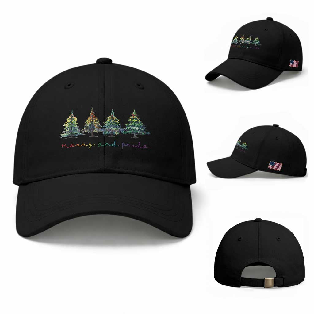 Funny Christmas LGBT Baseball Cap Merry And Pride Rainbow Xmas Tree TS11 Baseball Cap Universal Fit Black Print Your Wear