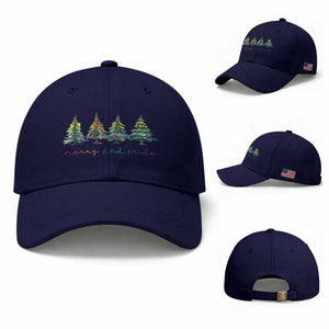 Funny Christmas LGBT Baseball Cap Merry And Pride Rainbow Xmas Tree TS11 Baseball Cap Universal Fit Dark Blue Print Your Wear