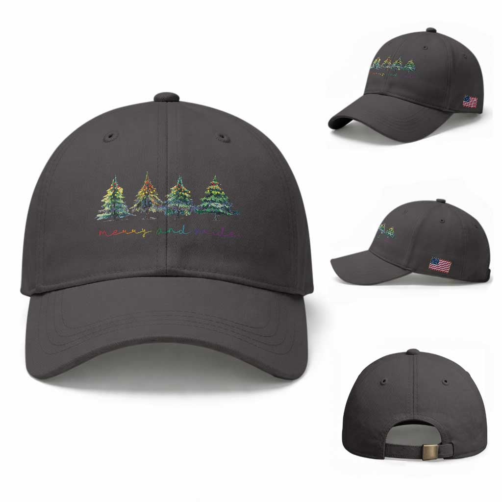 Funny Christmas LGBT Baseball Cap Merry And Pride Rainbow Xmas Tree TS11 Baseball Cap Universal Fit Dark Gray Print Your Wear