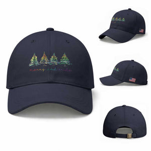 Funny Christmas LGBT Baseball Cap Merry And Pride Rainbow Xmas Tree TS11 Baseball Cap Universal Fit Navy Print Your Wear